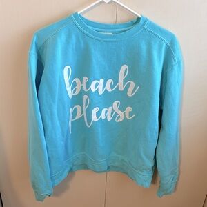 Comfort Colors Women’s Medium Blue “Beach Please” Long Sleeve Sweatshirt